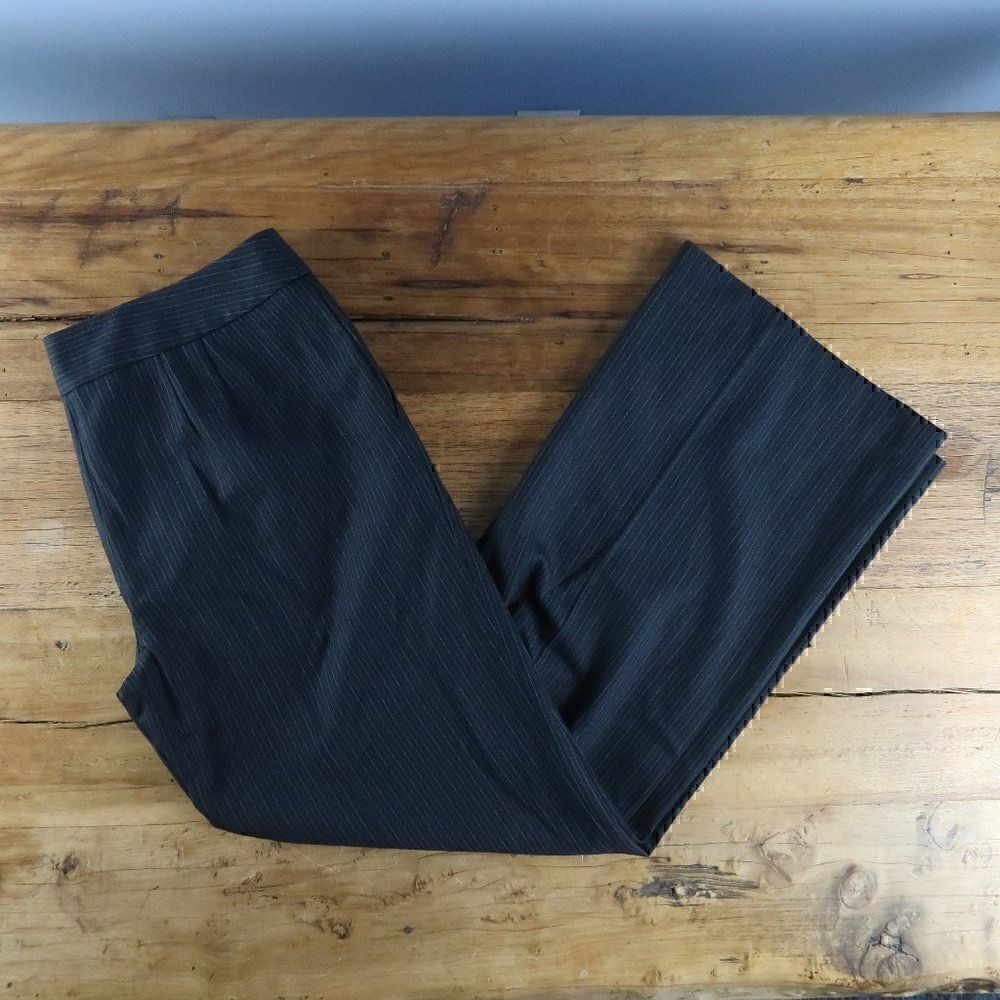 KASPER NAVY BLUE PIN STRIPE OFFICE BUSINESS PANTS WIDE LEG TROUSERS SIZE 8